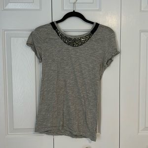 LOFT Jeweled T-Shirt with Bow - Heathered Grey (S). EUC!